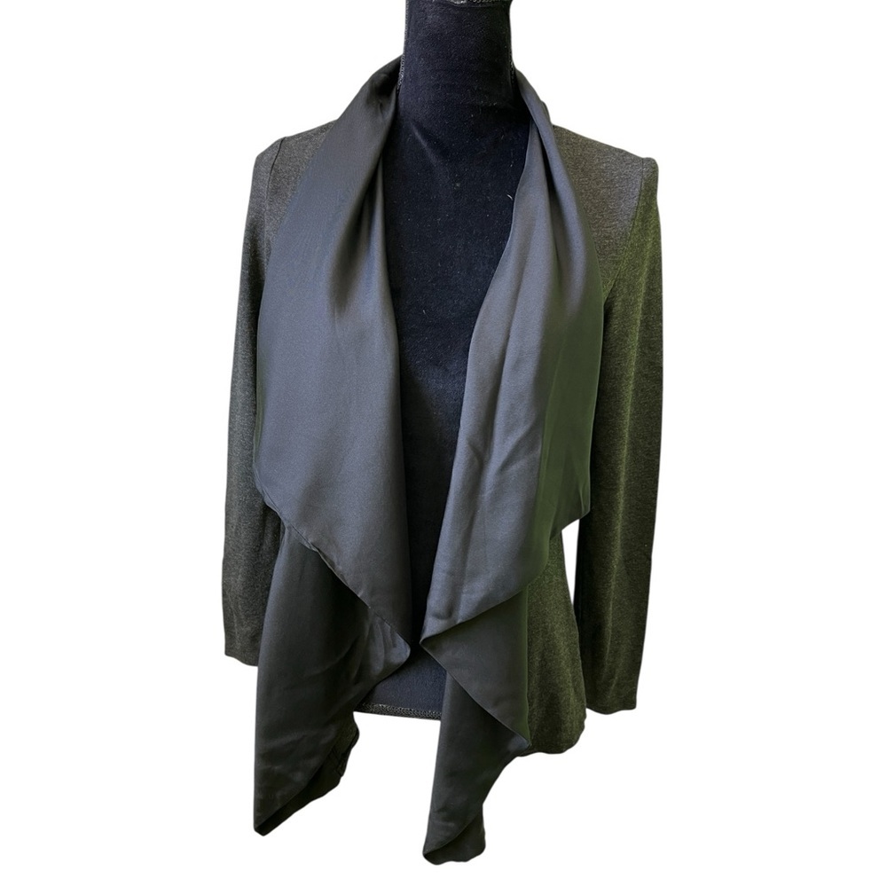 Trina Turk Sweater Womens Gray Knit Silk Trim Cardigan Open Front Casualโ Small